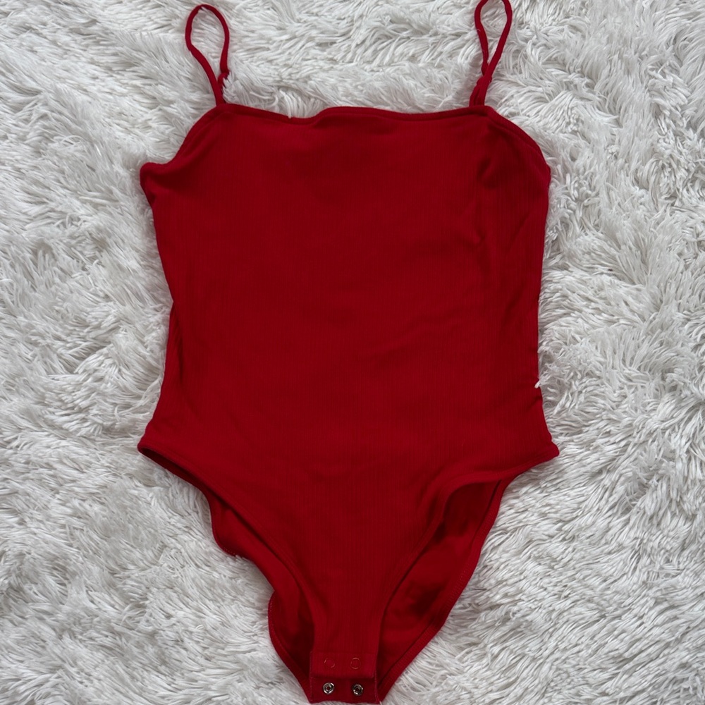 Old Navy Patriotic Red Ribbed Adjustable Spaghetti Strap Bodysuit July